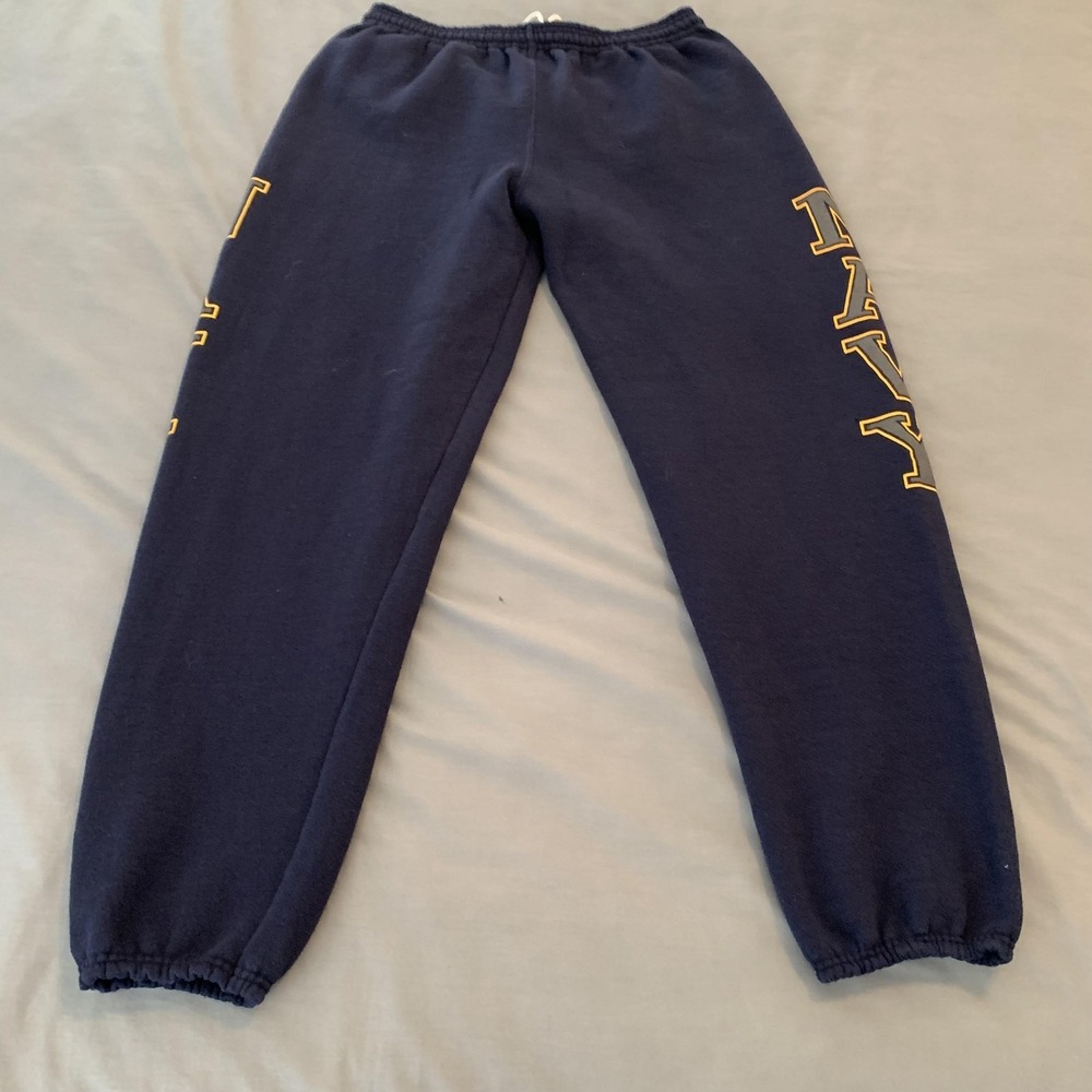 Soffe Sweatpants Mens Large Blue Fleece Elastic Waist NAVY Graphic USA Military